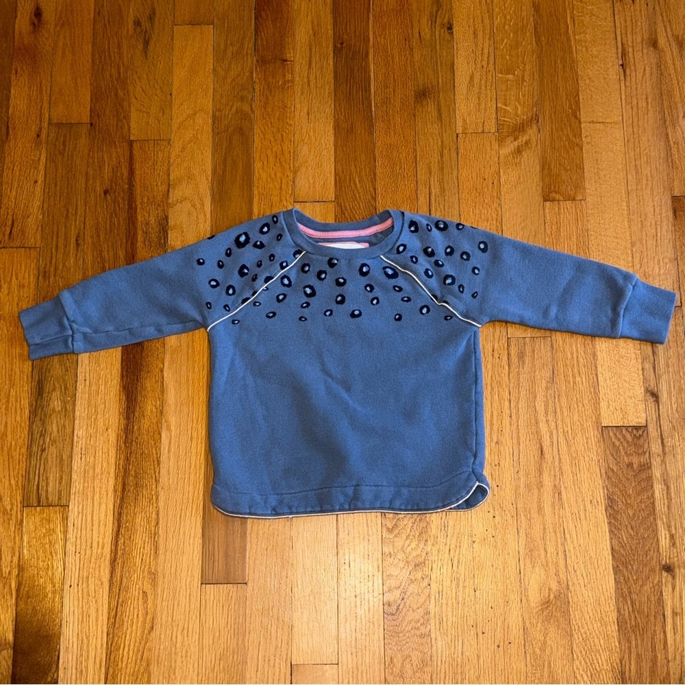 MINI BODEN Crewneck Sweatshirt Pullover Girls‎ Size 5/6 Blue Leopard Print